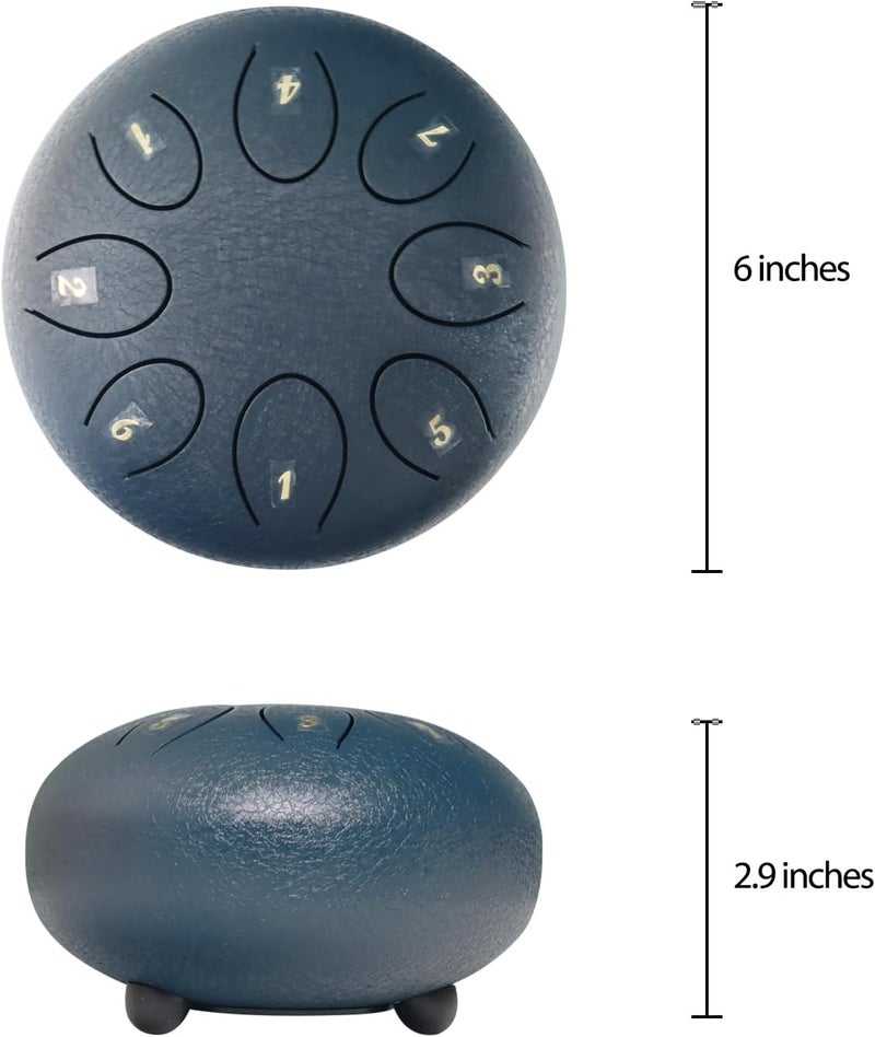 Regis Steel Tongue Drum 6 Inch 8 Notes, Rain Drum Style Calming Percussion Instrument for Relaxation & Meditation, Musical Gift for Adults & Beginners(Navy) - Image 4